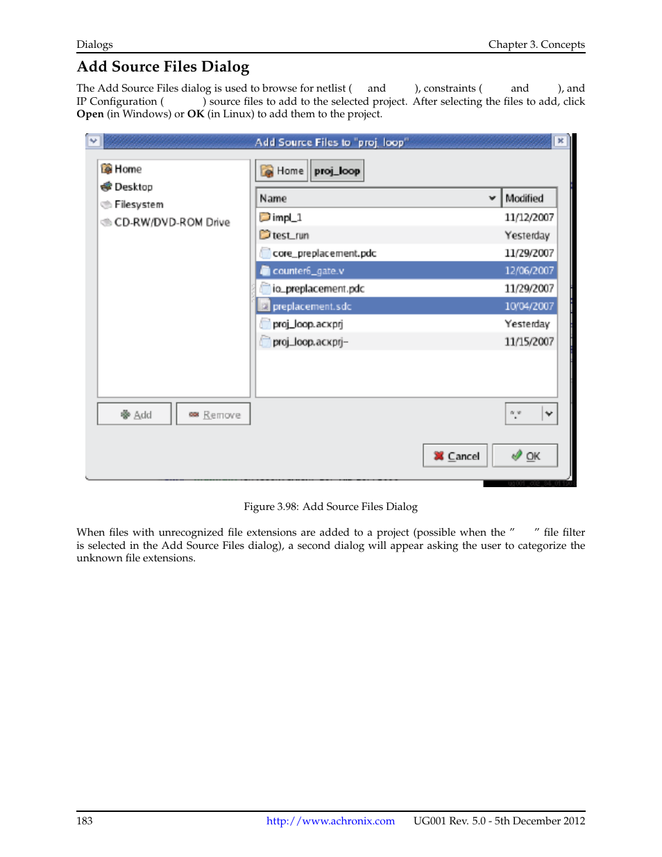 Add source files dialog | Achronix ACE Version 5.0 User Manual | Page 195 / 389
