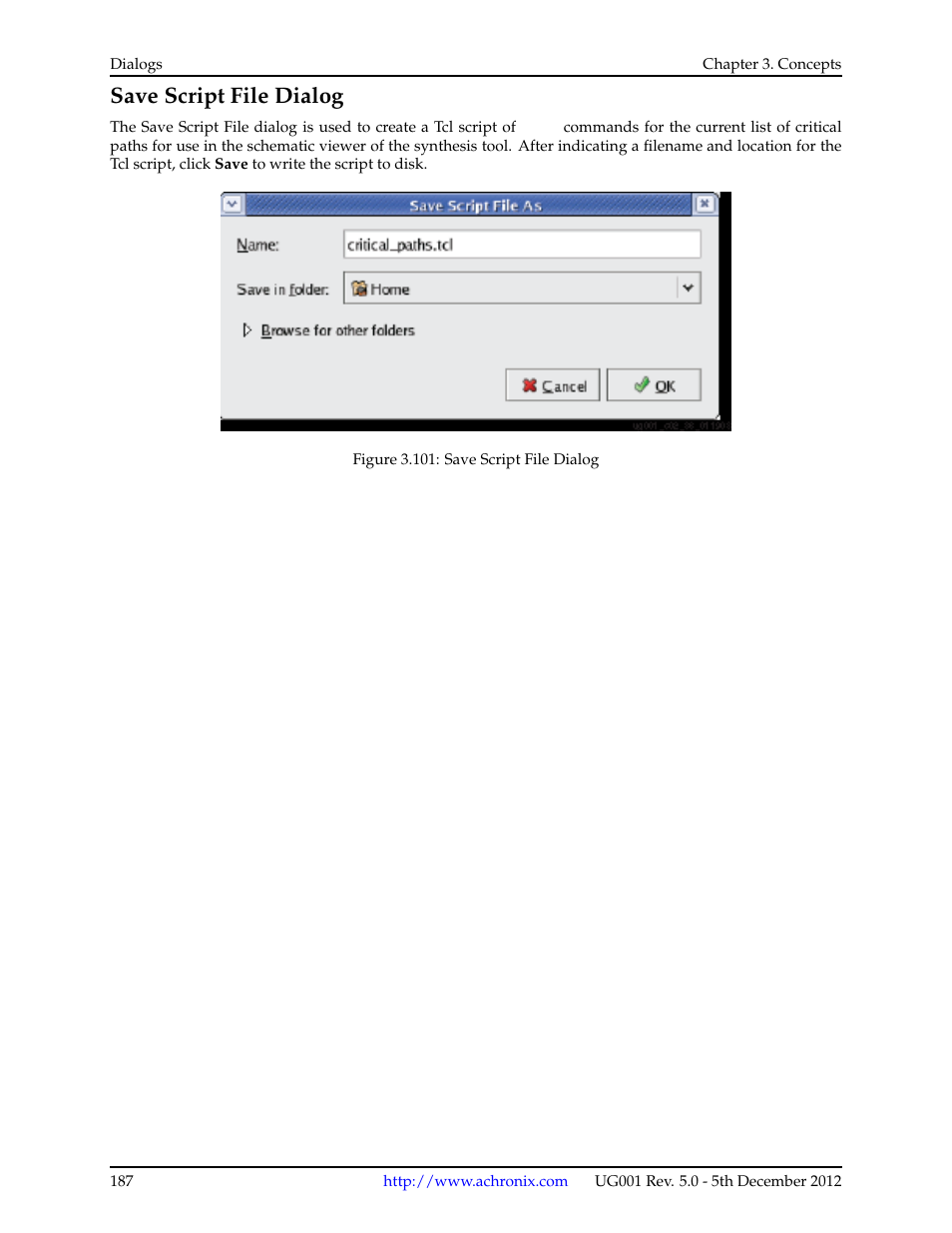 Save script file dialog, 10 save script file dialog | Achronix ACE Version 5.0 User Manual | Page 199 / 389