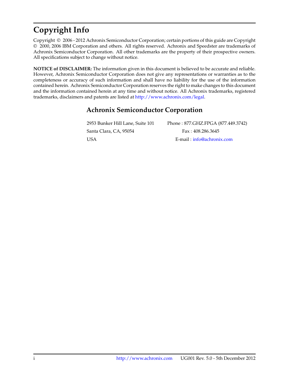 Achronix semiconductor corporation, Copyright info | Achronix ACE Version 5.0 User Manual | Page 2 / 389