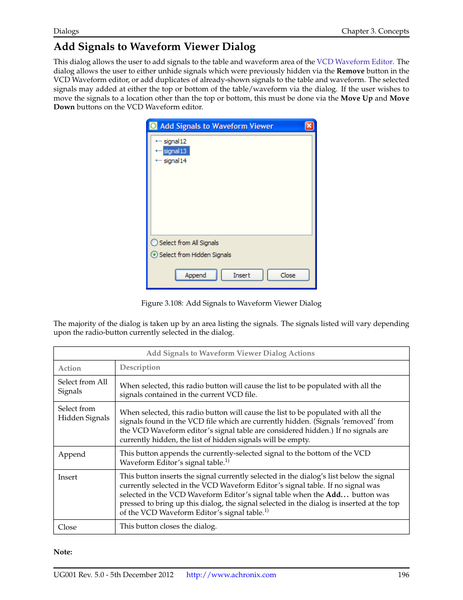 Add signals to waveform viewer dialog, 17 add signals to waveform viewer dialog | Achronix ACE Version 5.0 User Manual | Page 208 / 389