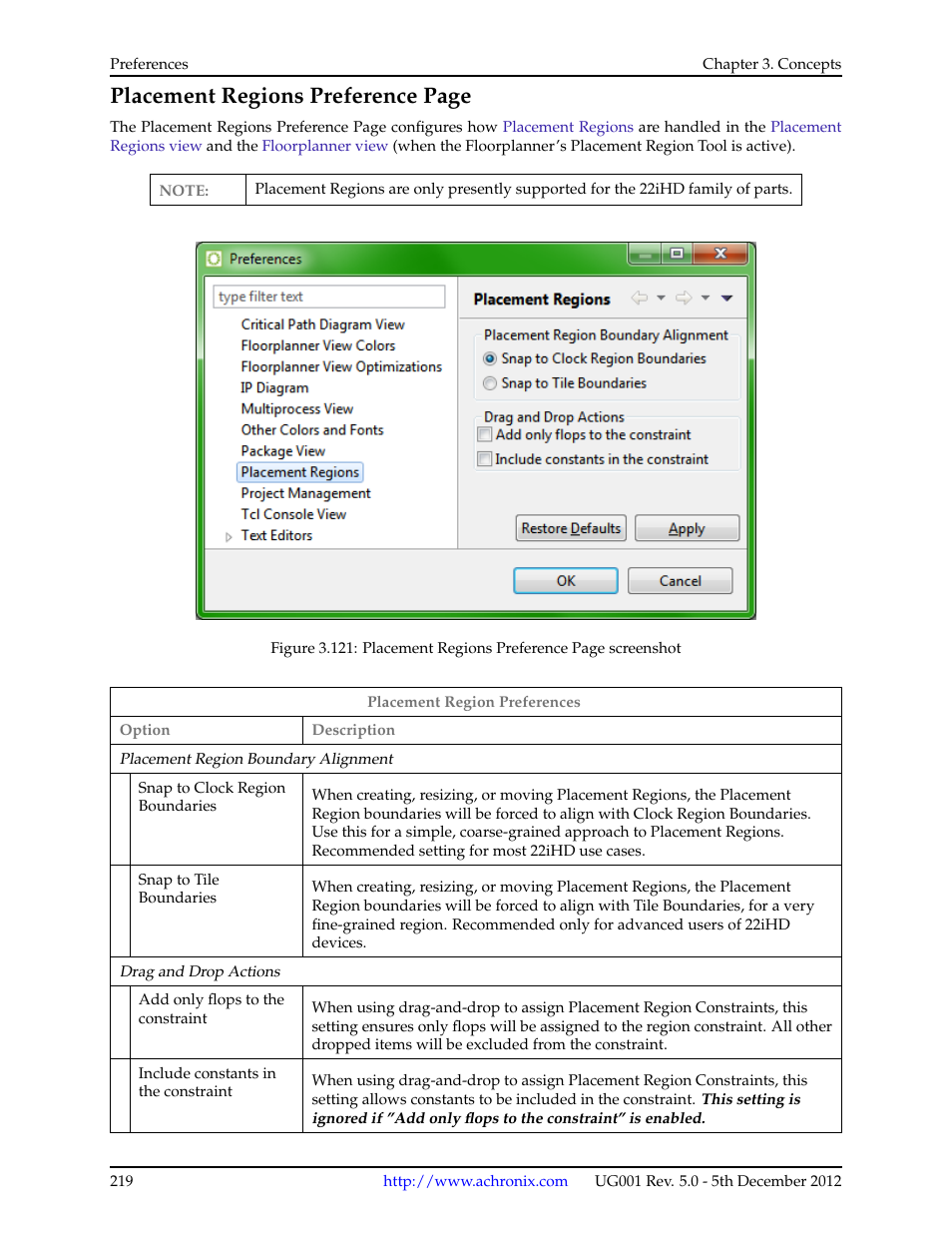 Placement regions preference page | Achronix ACE Version 5.0 User Manual | Page 231 / 389