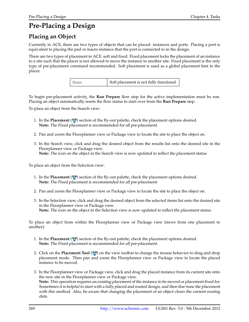 Pre-placing a design, Placing an object, 10 pre-placing a design | 1 placing an object, Placement of the instance | Achronix ACE Version 5.0 User Manual | Page 281 / 389