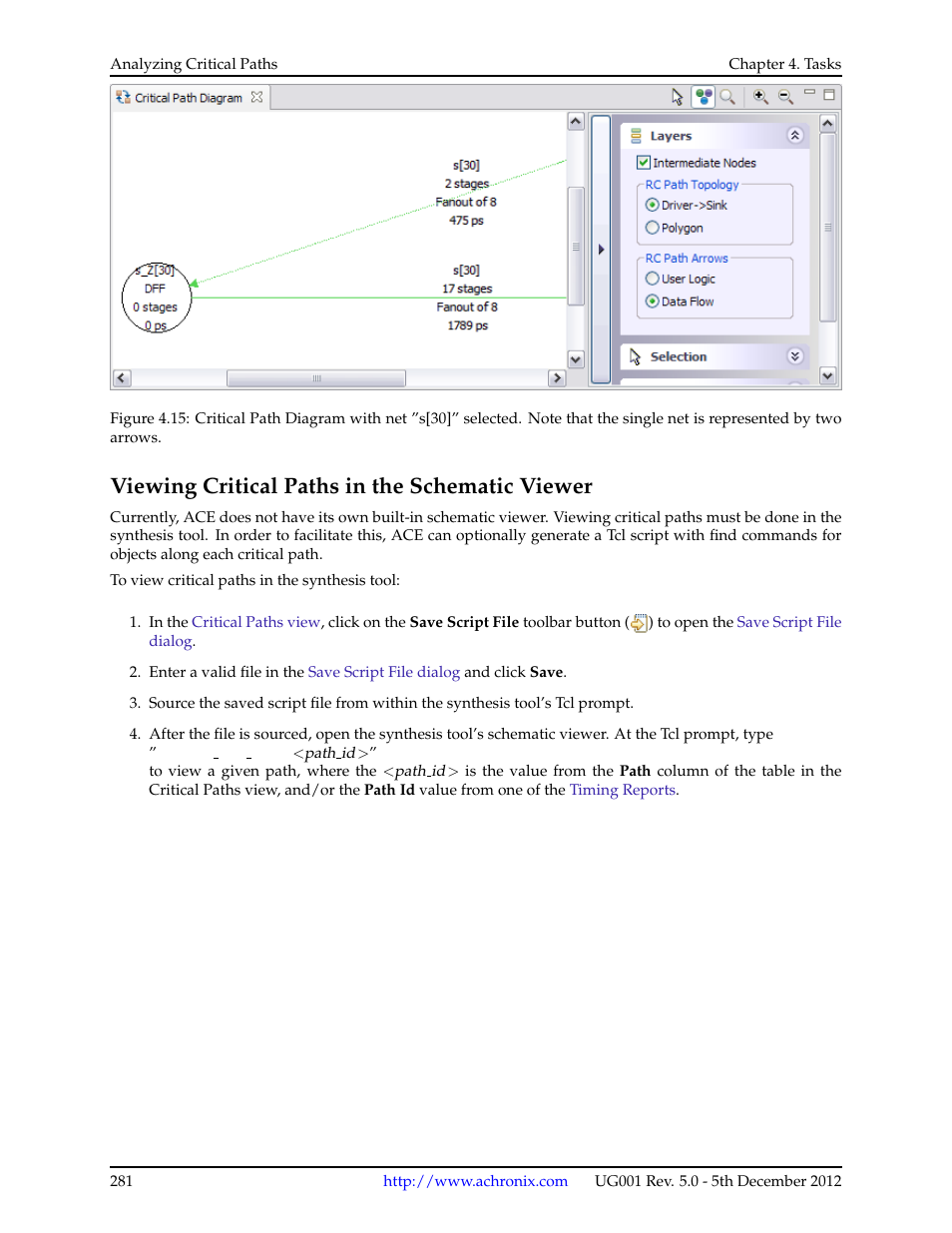 Viewing critical paths in the schematic viewer, 7 viewing critical paths in the schematic viewer | Achronix ACE Version 5.0 User Manual | Page 293 / 389