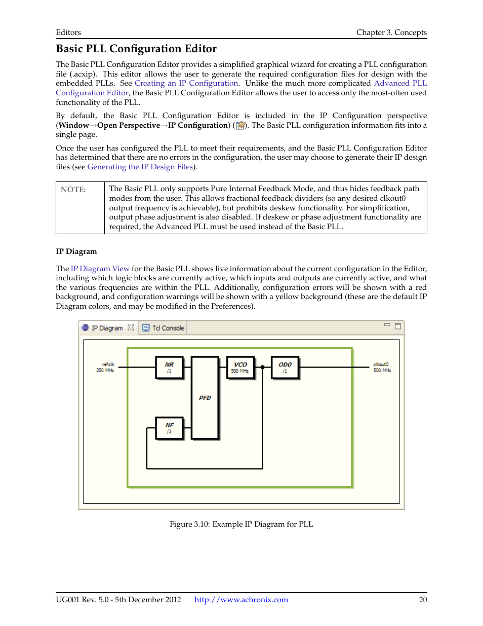 Basic pll configuration editor, Basic pll ip configuration editor, Basic pll configuration | Editor | Achronix ACE Version 5.0 User Manual | Page 32 / 389