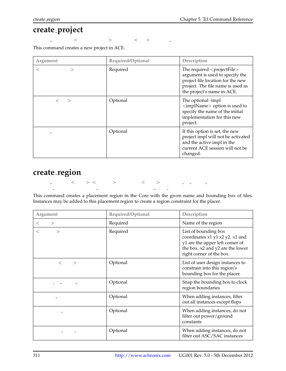 Create_project, Create_region, 24 create project | 25 create region, Create region, Create project | Achronix ACE Version 5.0 User Manual | Page 323 / 389