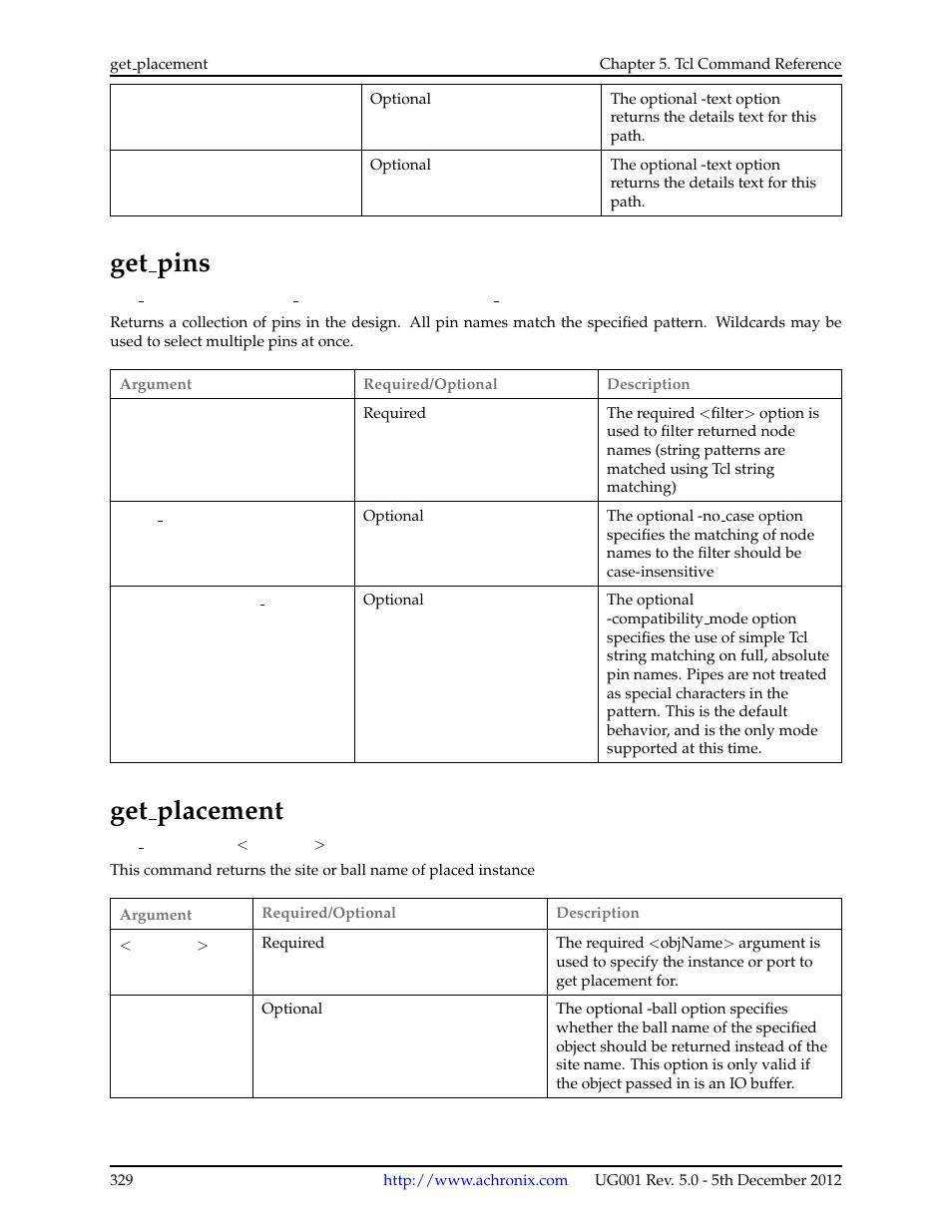 Get_pins, Get_placement, 62 get pins | 63 get placement, Get pod names, Get pins, Get placement | Achronix ACE Version 5.0 User Manual | Page 341 / 389