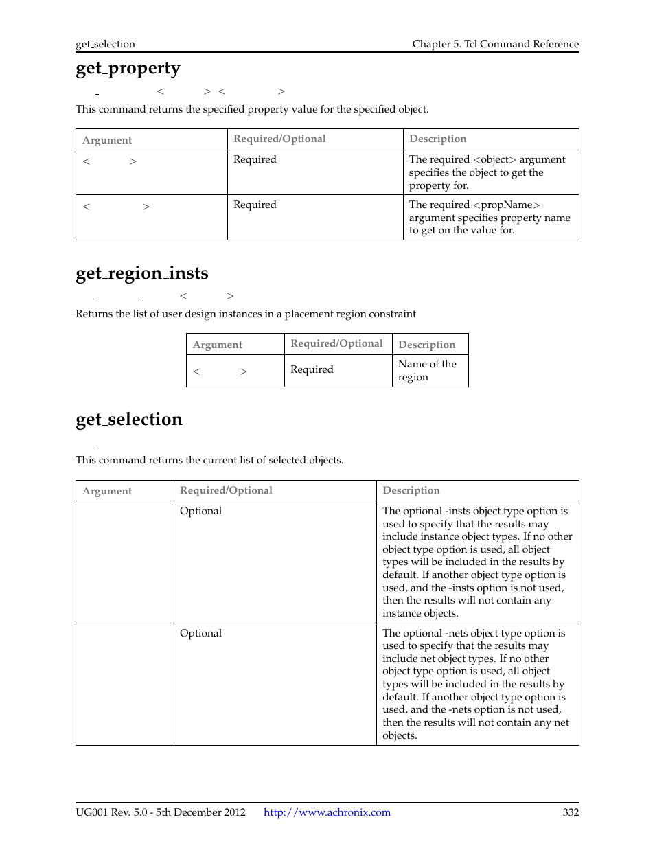 Get_property, Get_region_insts, Get_selection | 72 get property, 73 get region insts, 74 get selection, Get region insts, Get property, Get selection | Achronix ACE Version 5.0 User Manual | Page 344 / 389