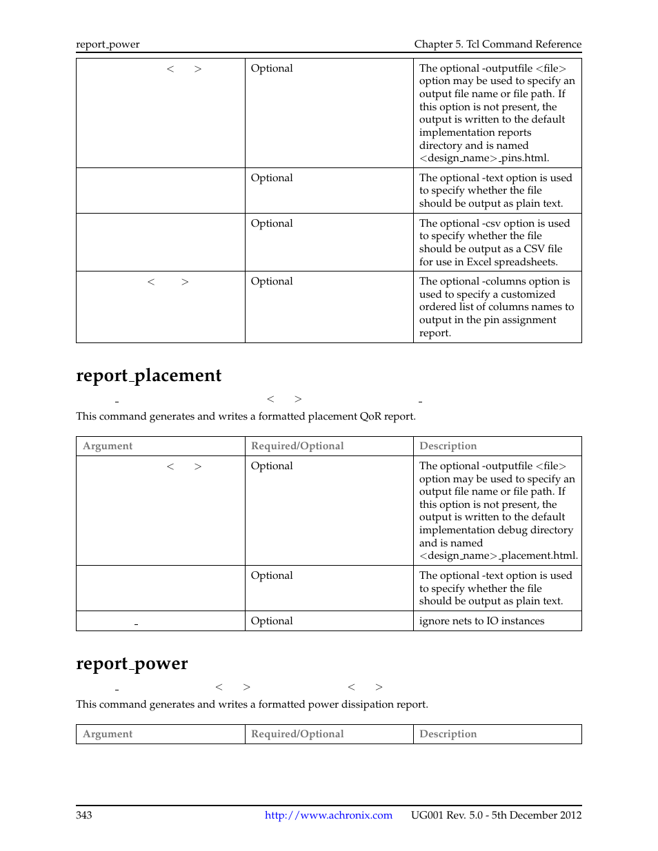 Report_placement, Report_power, 104report placement | 105report power, Report placement, Report power | Achronix ACE Version 5.0 User Manual | Page 355 / 389