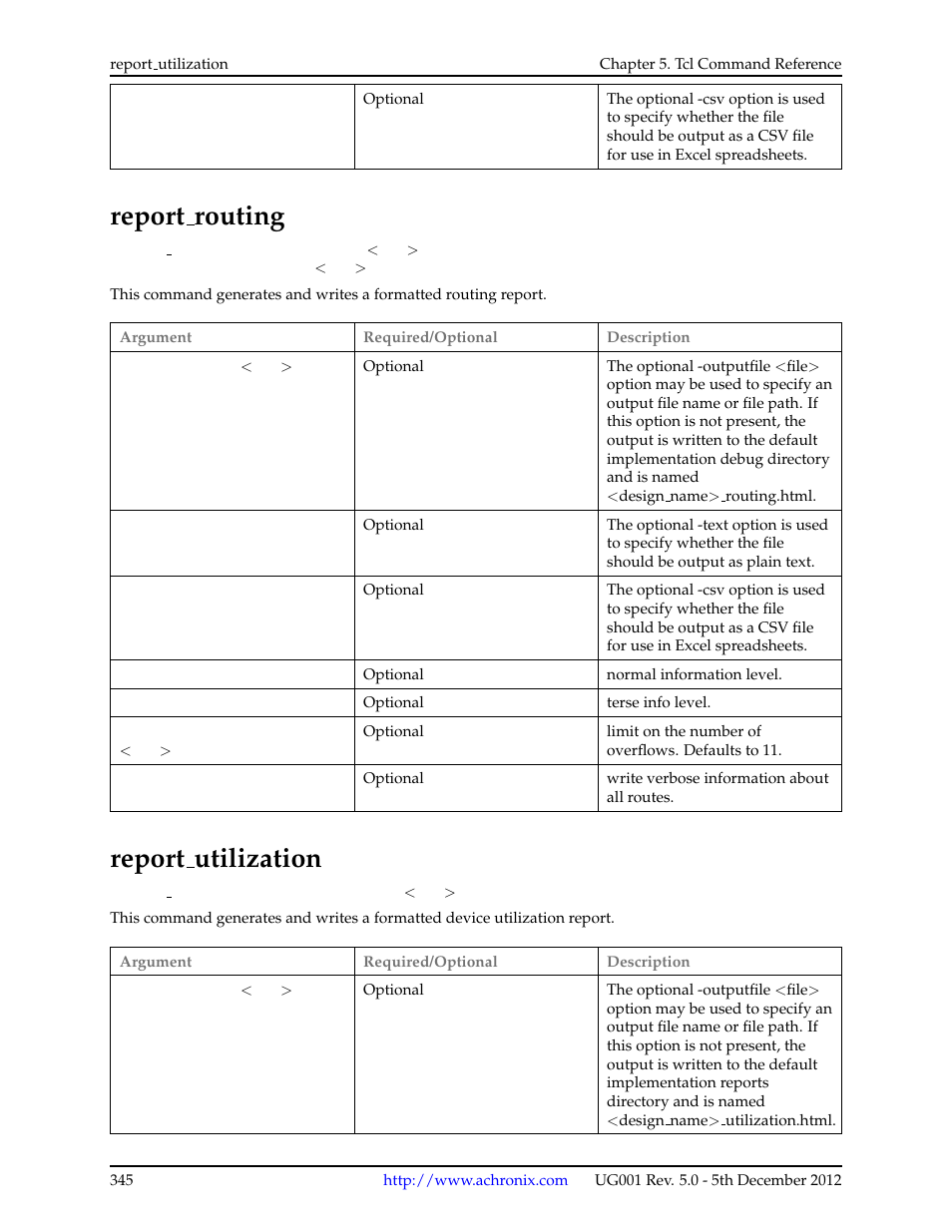 Report_routing, Report_utilization, 107report routing | 108report utilization, Report routing, Report utilization | Achronix ACE Version 5.0 User Manual | Page 357 / 389