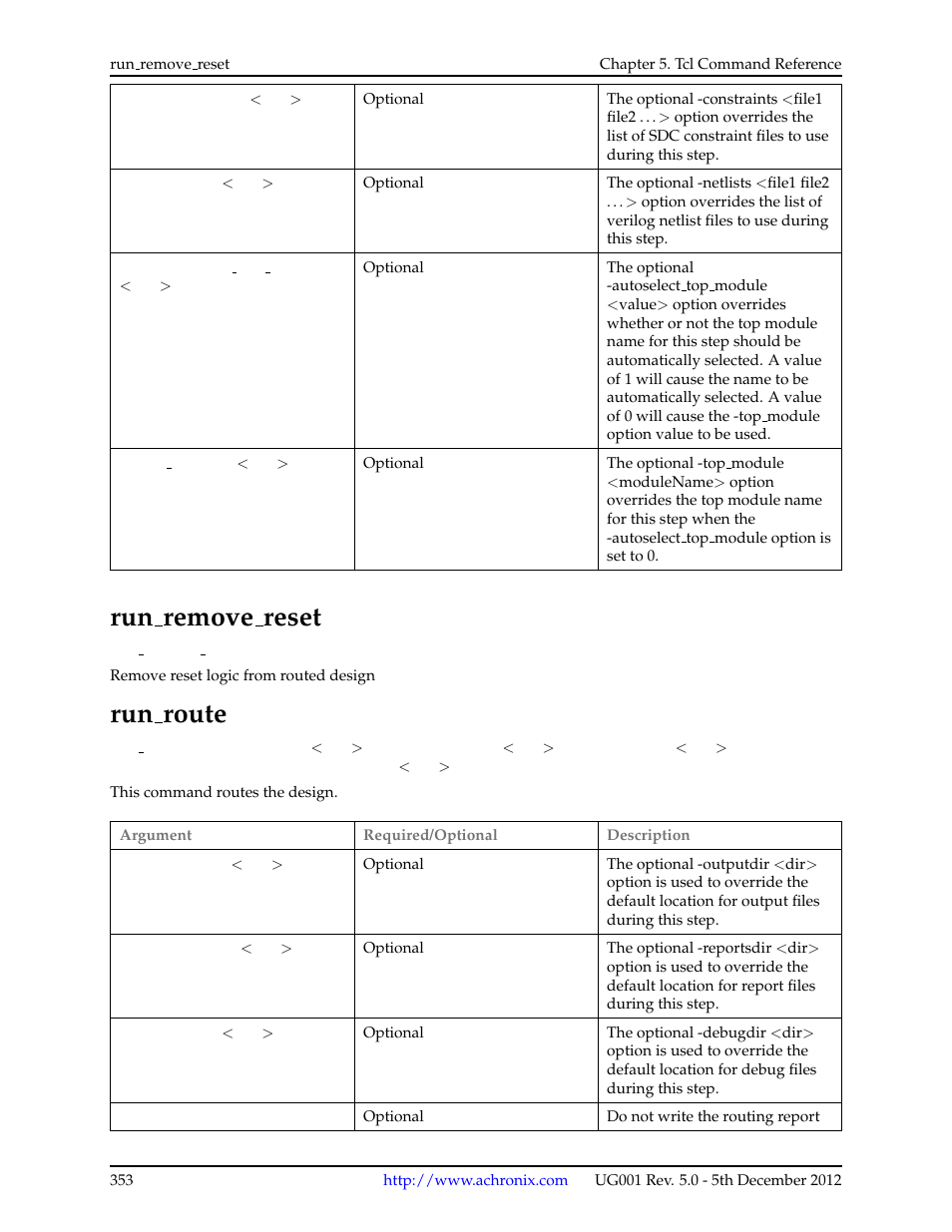 Run_remove_reset, Run_route, 124run remove reset | 125run route, Run remove reset, Run route | Achronix ACE Version 5.0 User Manual | Page 365 / 389