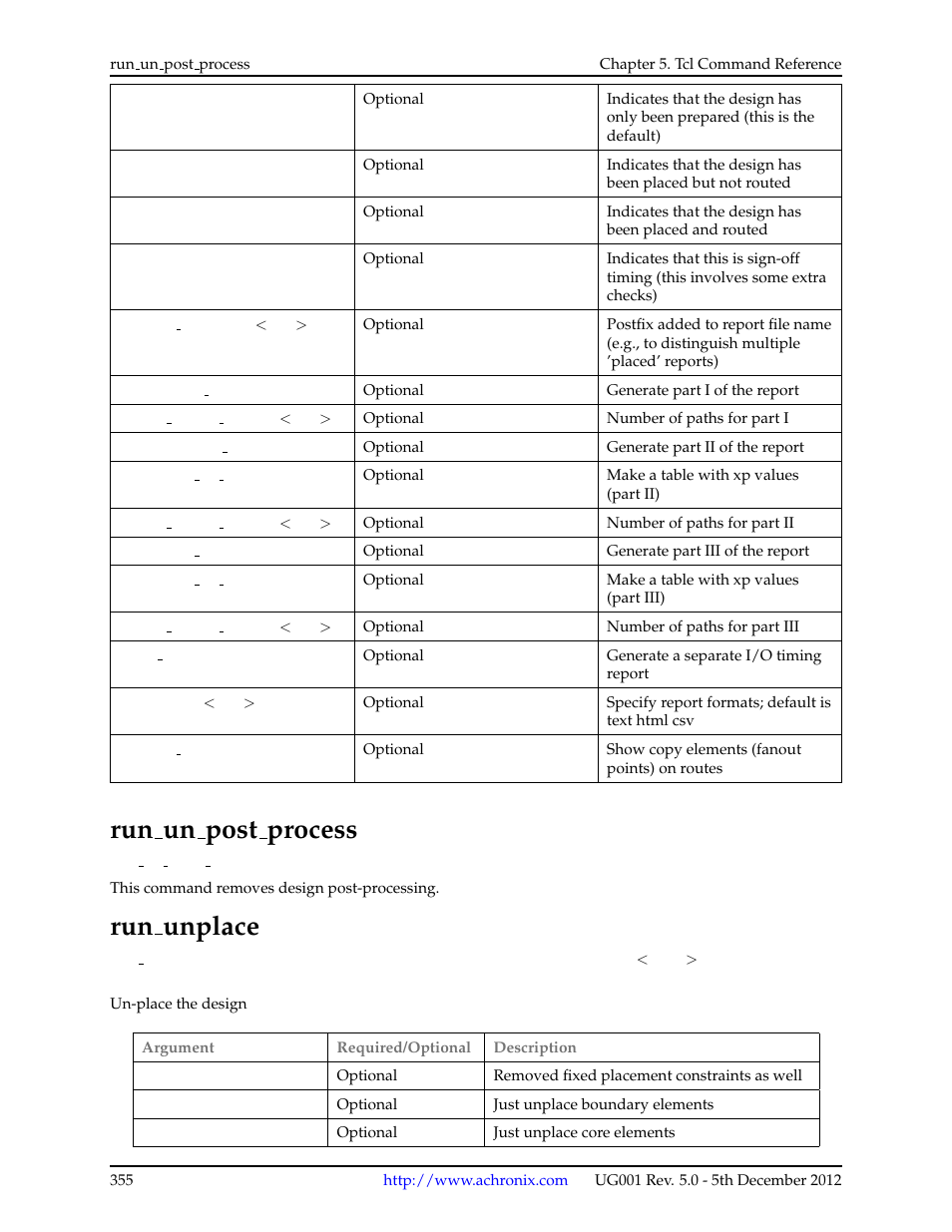 Run_un_post_process, Run_unplace, 128run un post process | 129run unplace, Run un post process, Run unplace | Achronix ACE Version 5.0 User Manual | Page 367 / 389