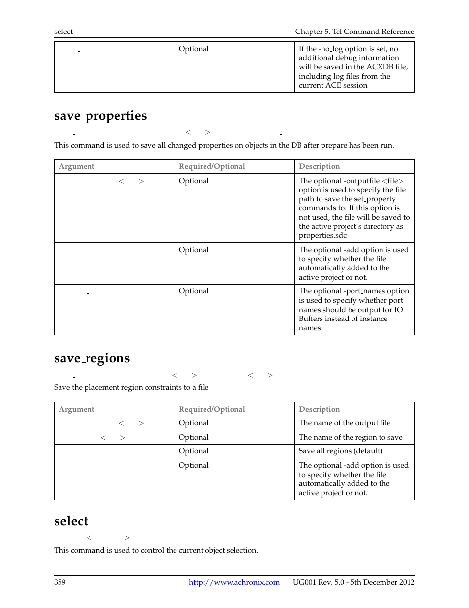 Save_properties, Save_regions, Select | 135save properties, 136save regions, 137select, Save properties, Save regions | Achronix ACE Version 5.0 User Manual | Page 371 / 389