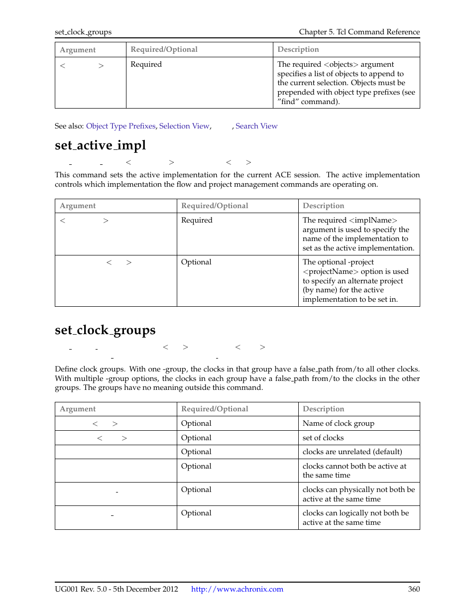 Set_active_impl, Set_clock_groups, 138set active impl | 139set clock groups, Set active impl, Set clock groups | Achronix ACE Version 5.0 User Manual | Page 372 / 389