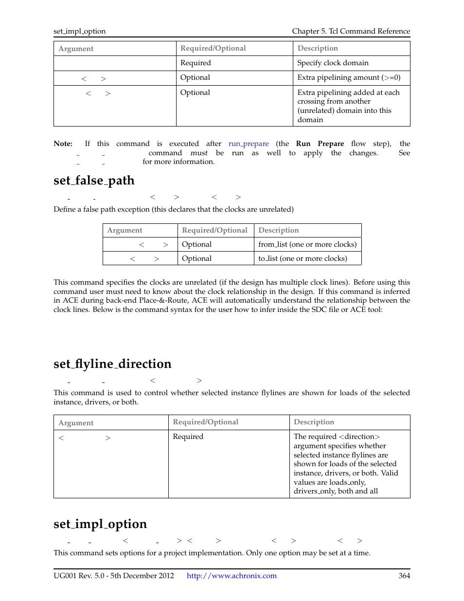 Set_false_path, Set_flyline_direction, Set_impl_option | 145set false path, 146set flyline direction, 147set impl option, Set impl option, Set false path, Set flyline direction | Achronix ACE Version 5.0 User Manual | Page 376 / 389