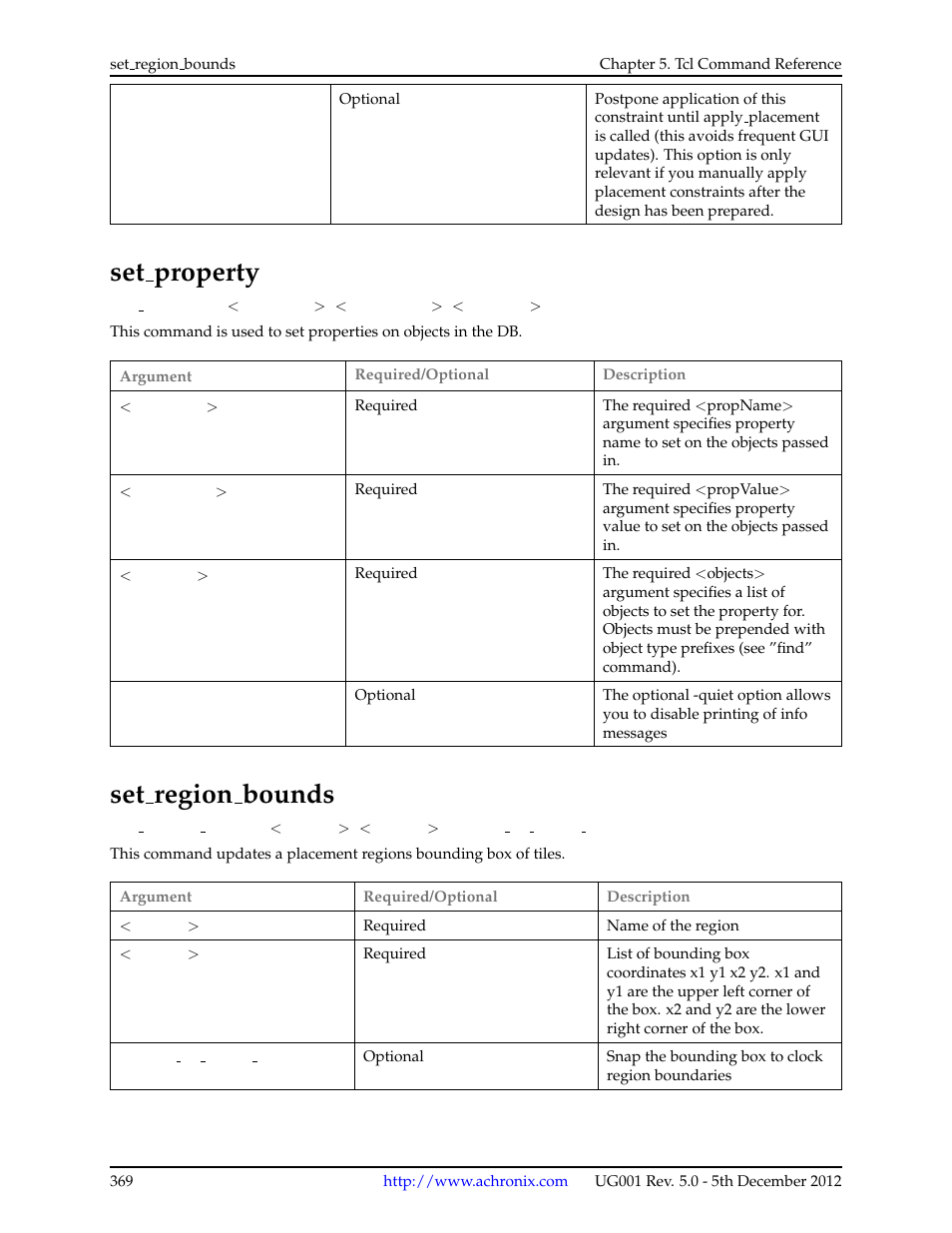 Set_property, Set_region_bounds, 154set property | 155set region bounds, Set region bounds, Set property | Achronix ACE Version 5.0 User Manual | Page 381 / 389
