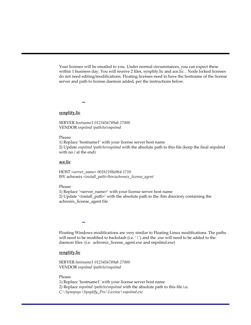 Modify the license files, Floating, Linux | Windows, Floating – linux, Floating – windows | Achronix ACE License & Installation User Manual | Page 8 / 14