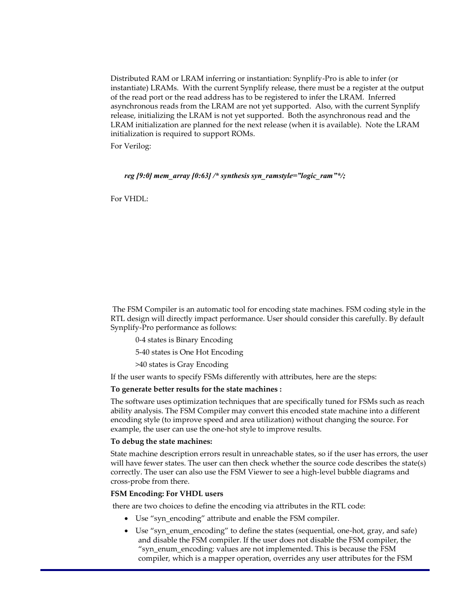Local ram (lram), Finite state machines, Finite state machine (fsm) compiler | Achronix Synthesis User Manual | Page 12 / 17