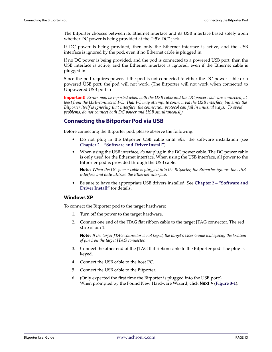 Connecting the bitporter pod via usb | Achronix Bitporter User Manual | Page 19 / 50
