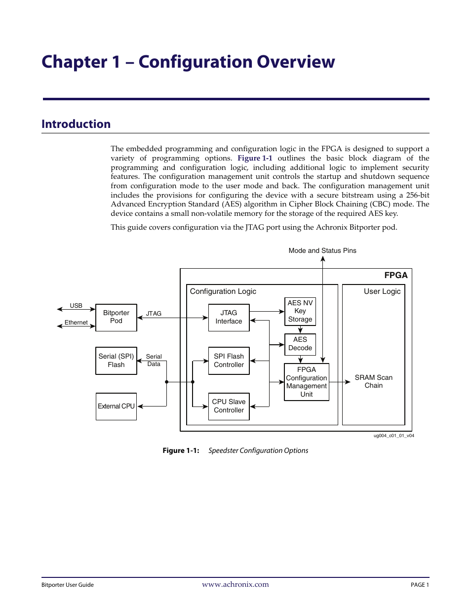 Chapter 1 – configuration overview, Introduction, Figure 1-1: speedster configuration options | Chapter 1 – “configuration overview | Achronix Bitporter User Manual | Page 7 / 50