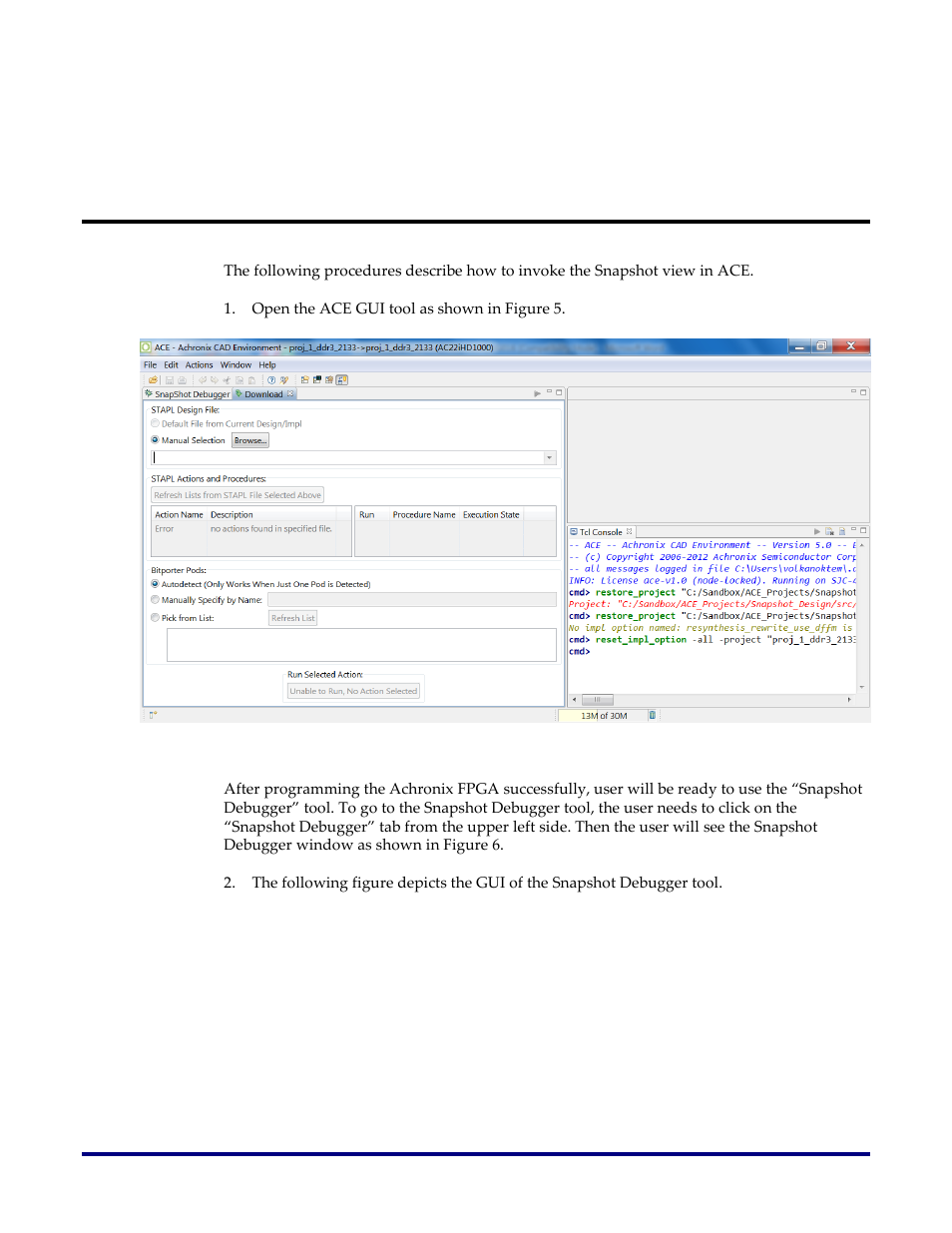 Snapshot gui in ace | Achronix Speedster22i Snapshot User Manual | Page 13 / 18