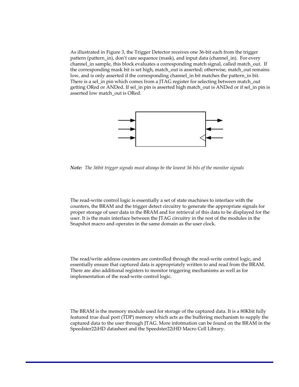 Trigger detector, Read-write control logic, Counters and registers | Bram | Achronix Speedster22i Snapshot User Manual | Page 6 / 18