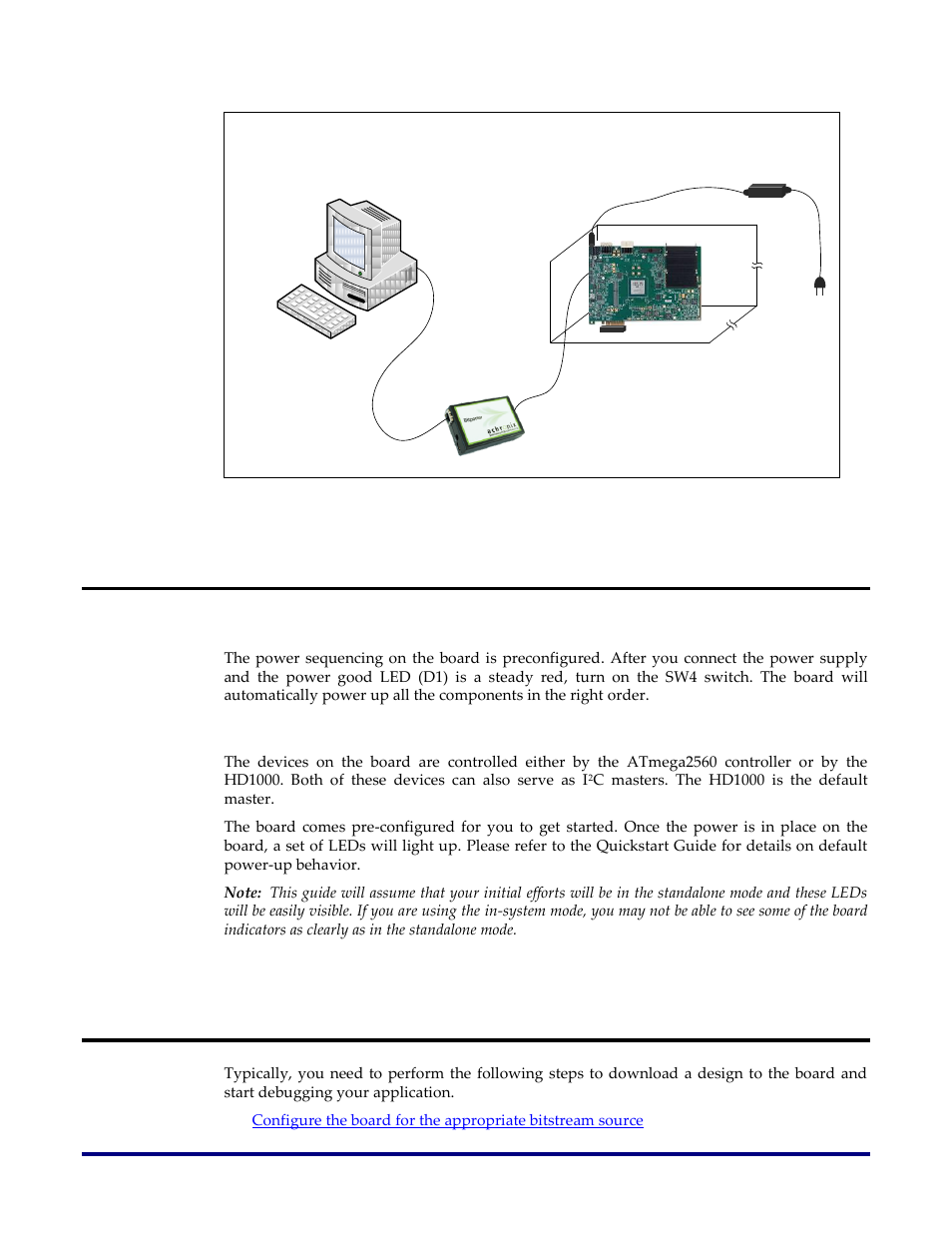 Getting started, Power sequencing, Initialization | Downloading a design, Figure 7: in-system board connections, In-system board connections | Achronix Speedster22i HD1000 Development Kit User Guide User Manual | Page 20 / 69