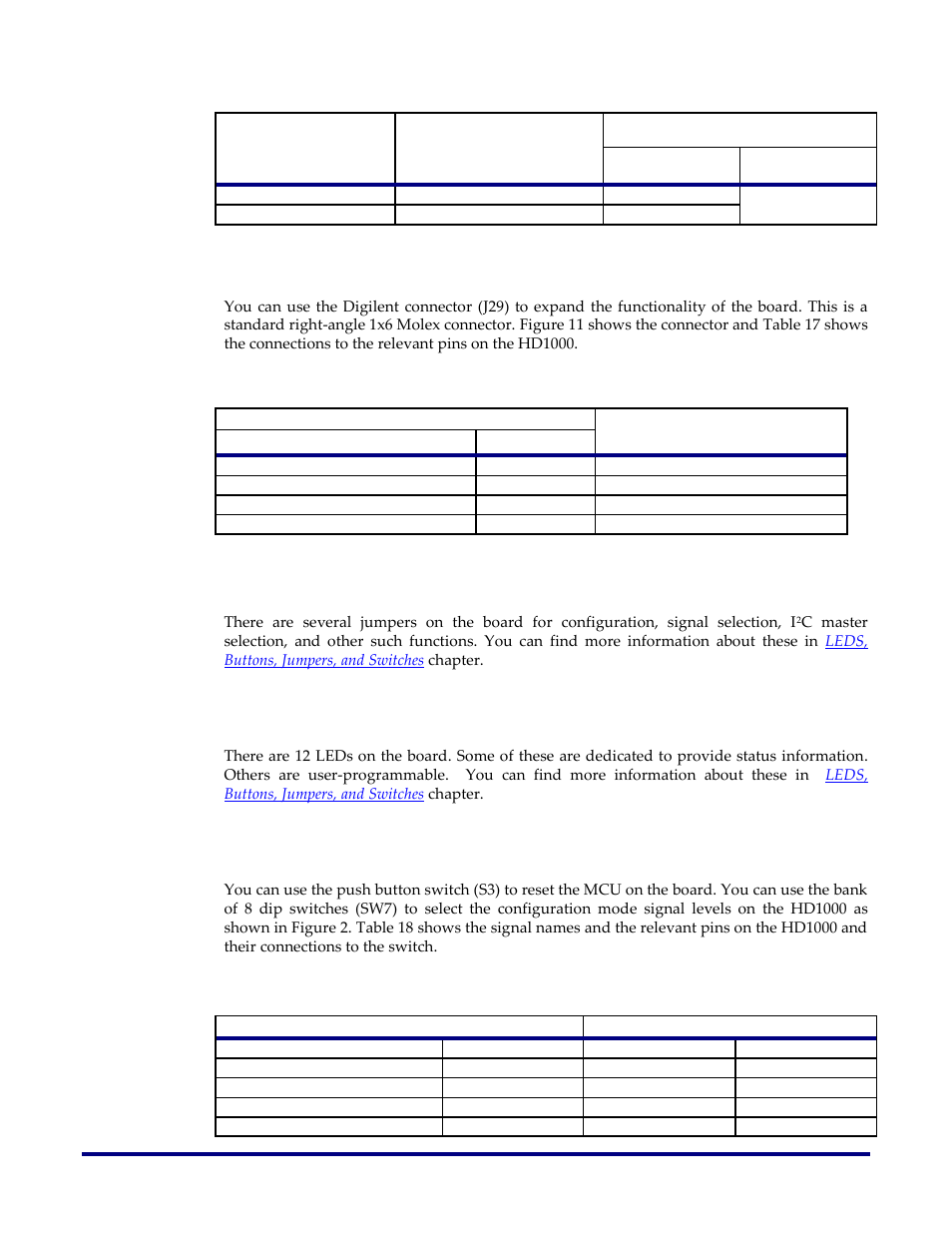 Digilent connector (j29), Jumpers, Leds | Switches | Achronix Speedster22i HD1000 Development Kit User Guide User Manual | Page 50 / 69