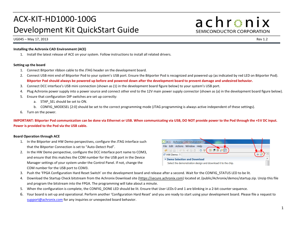 Achronix Speedster22i HD1000 Development Kit Quickstart Guide User Manual | 2 pages