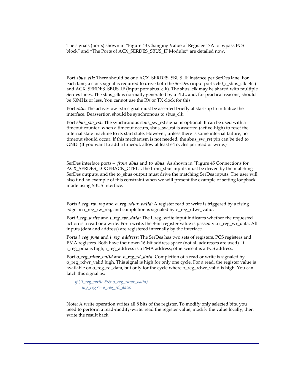 The ports of acx_serdes_sbus_if module, General signals, Serdes signals | Parallel interface signals | Achronix Speedster22i SerDes User Manual | Page 100 / 113