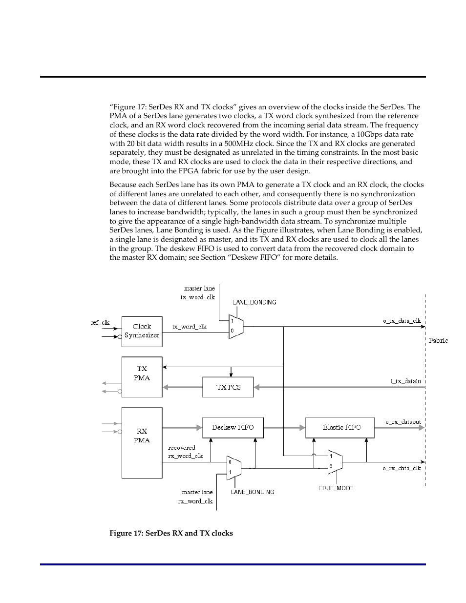 Clocking, Figure 17: serdes rx and tx clocks | Achronix Speedster22i SerDes User Manual | Page 36 / 113