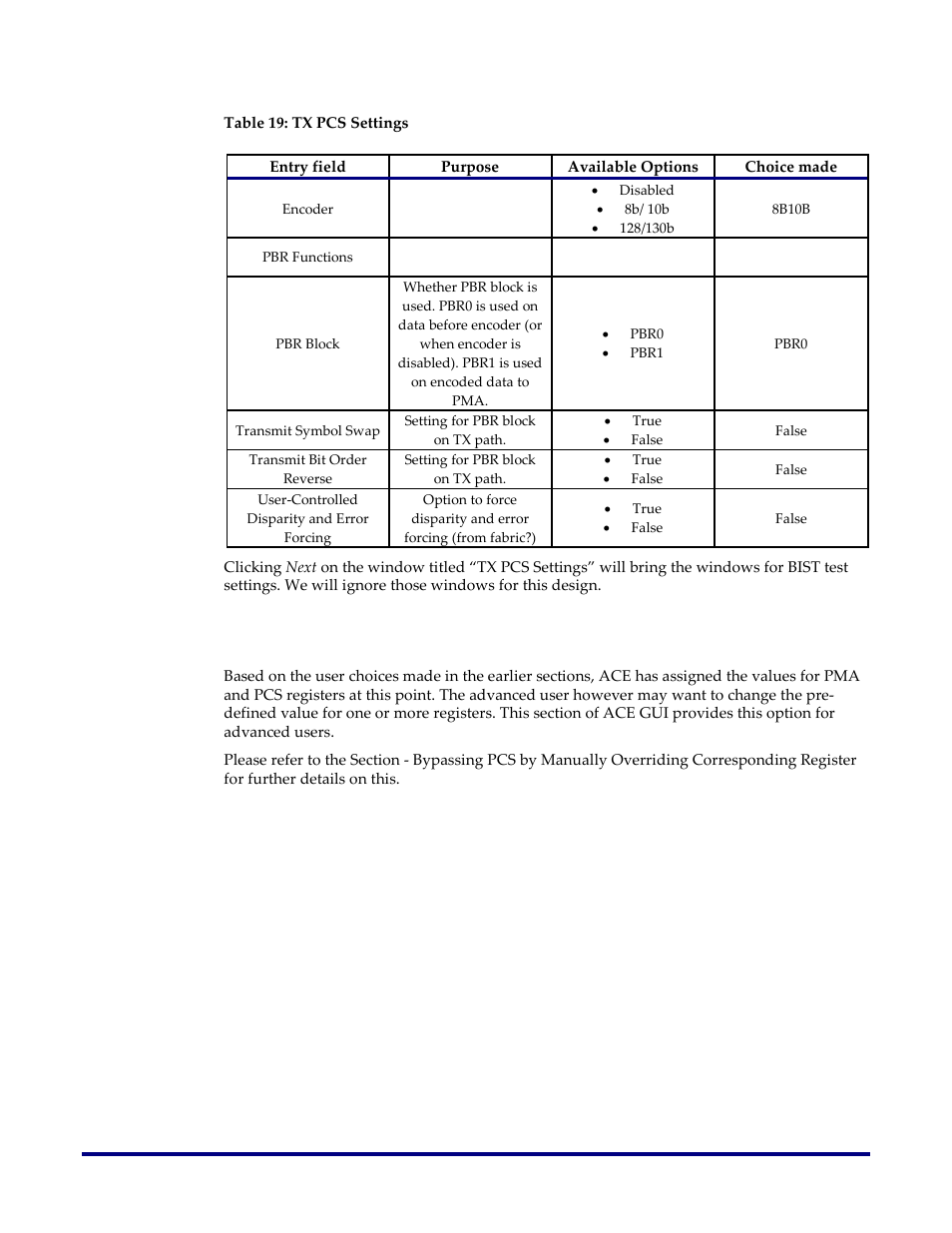 Table 19: tx pcs settings | Achronix Speedster22i SerDes User Manual | Page 69 / 113