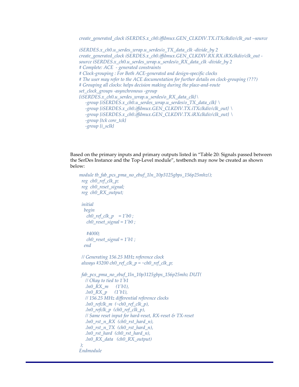 Test bench setup for simulation | Achronix Speedster22i SerDes User Manual | Page 79 / 113