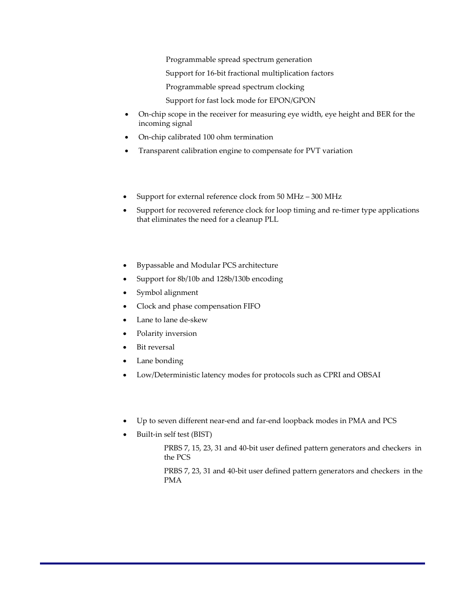 Clocking, Physical coding sublayer (pcs), Debug and test | Achronix Speedster22i SerDes User Manual | Page 8 / 113