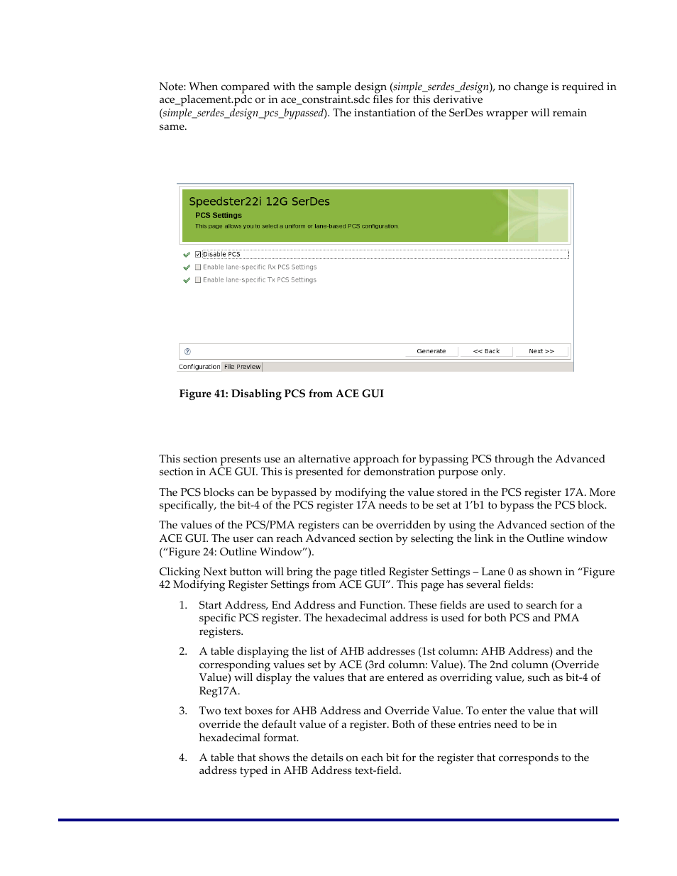 Figure 41: disabling pcs from ace gui | Achronix Speedster22i SerDes User Manual | Page 95 / 113