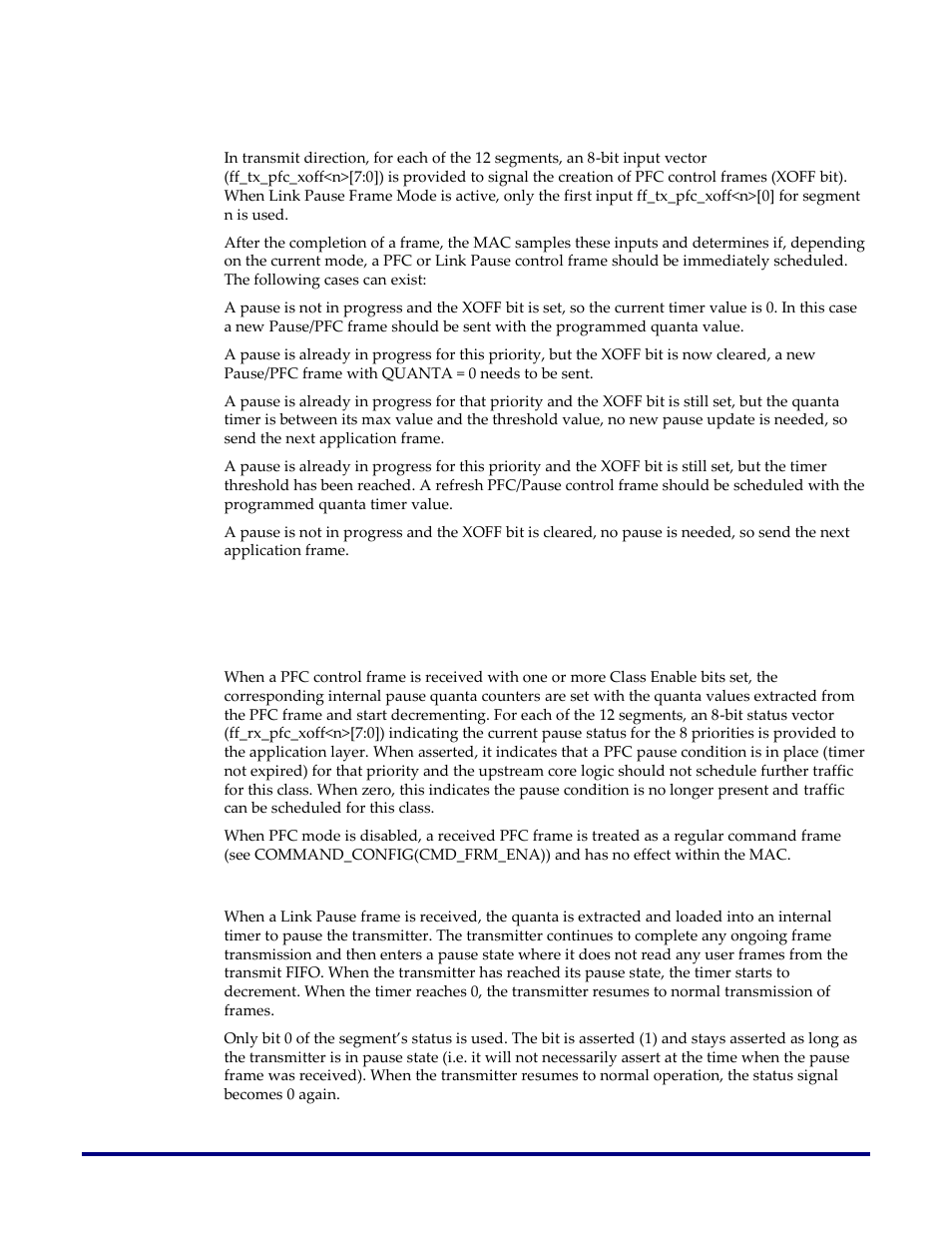 Transmit pause/pfc operation, Receive pause/pfc operation, Pfc mode | Link pause mode | Achronix Speedster22i 10G/40G/100G Ethernet User Manual | Page 47 / 108