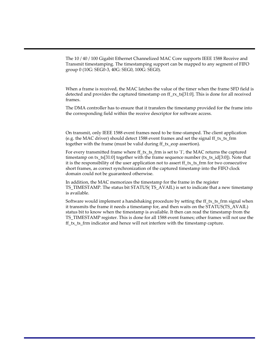 Ieee 1588 timestamping, Receive timestamping, Transmit timestamping | Achronix Speedster22i 10G/40G/100G Ethernet User Manual | Page 58 / 108