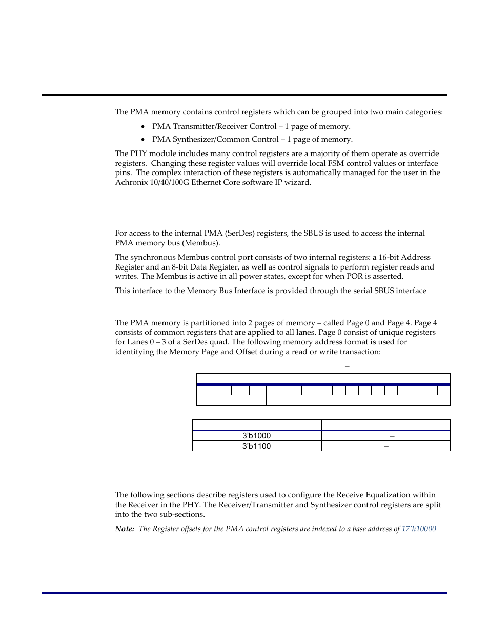 Pma registers, Pma state control, Memory bus (membus) interface | Memory address decoding, Pma receive equalization registers | Achronix Speedster22i 10G/40G/100G Ethernet User Manual | Page 93 / 108