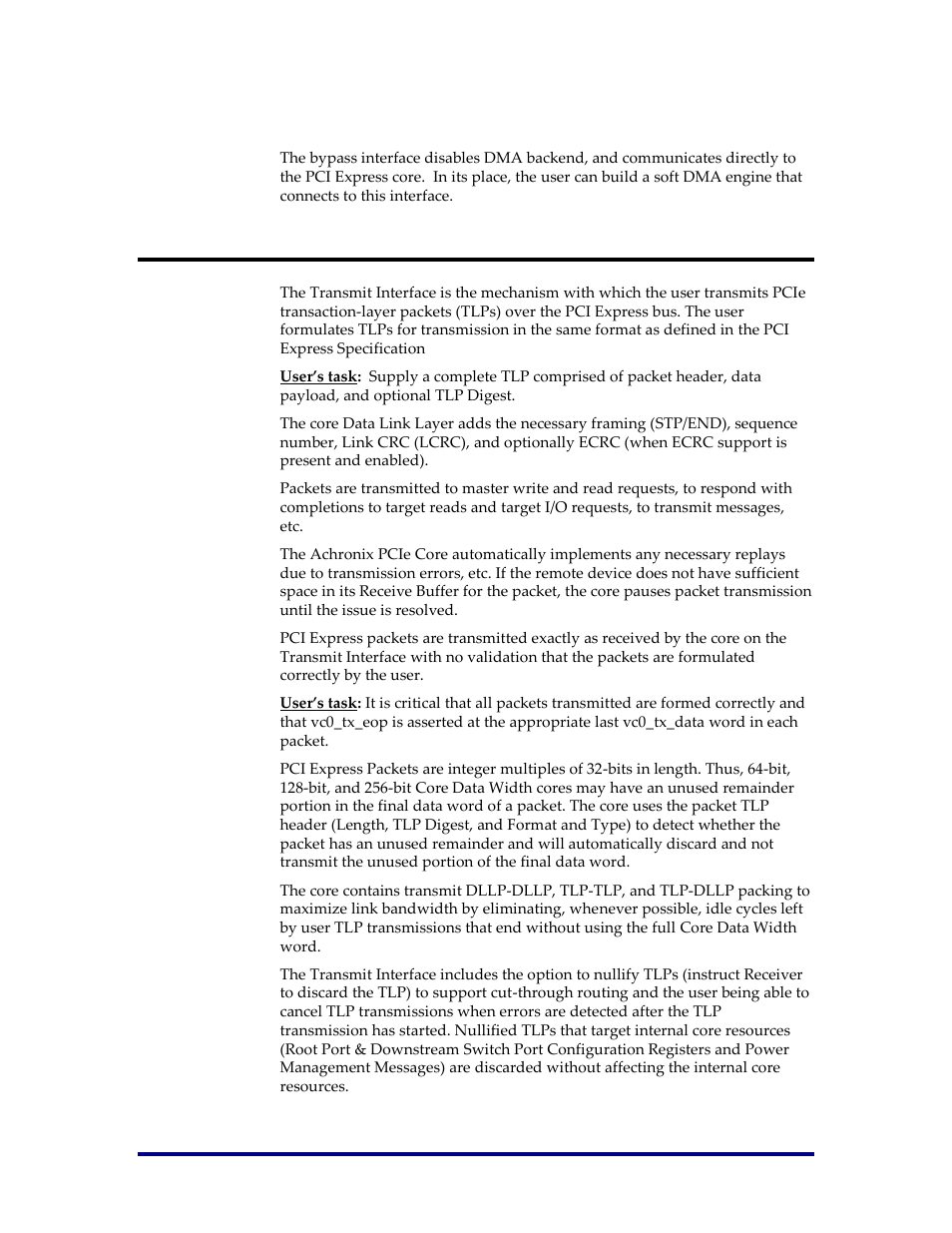 Dma bypass interface, Transmit interface | Achronix Speedster22i PCIe User Manual | Page 22 / 81
