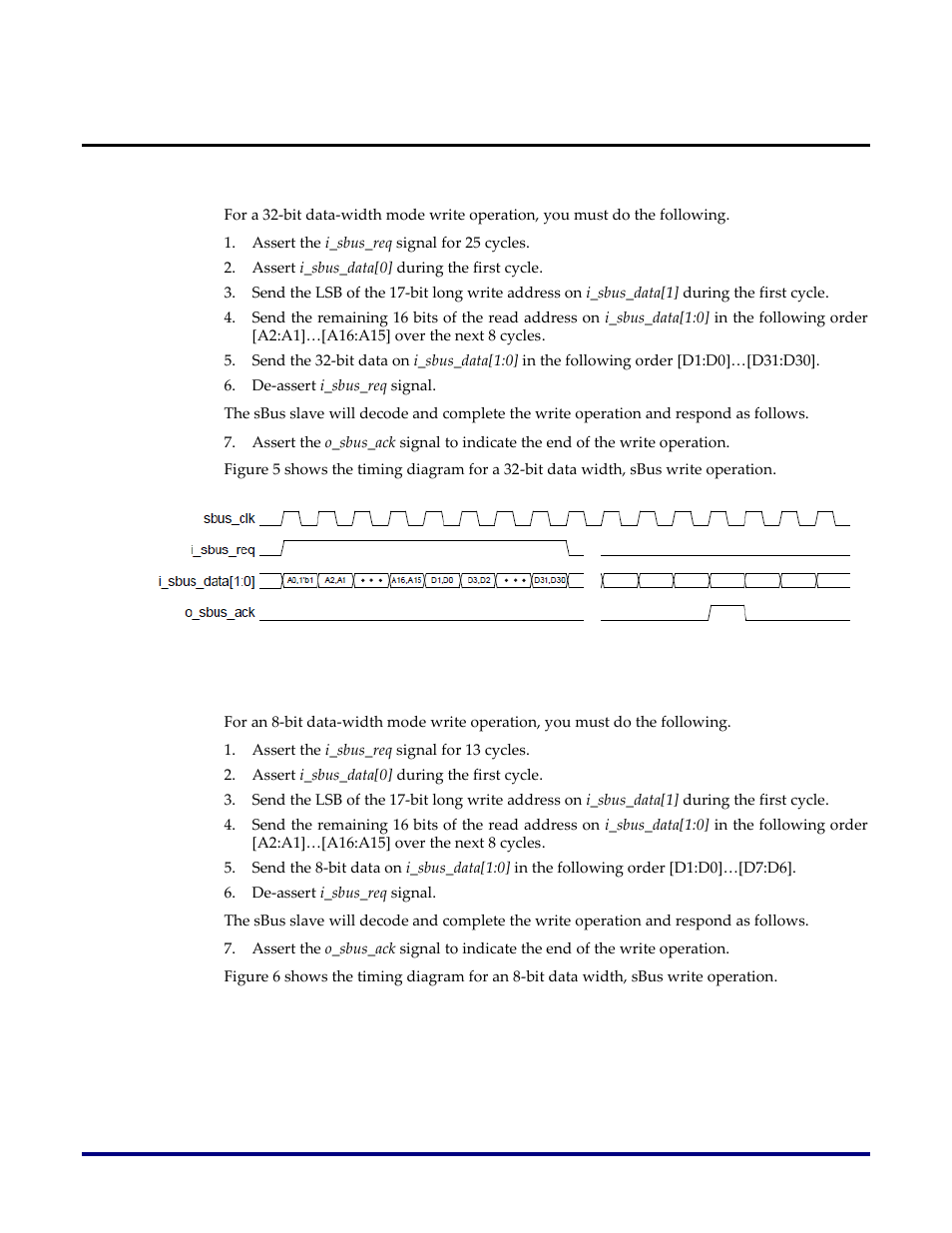 Write operation, Bit data-width mode, Figure 5: 32-bit data width sbus write operation | Sbus interfaces, Chapter_3 | Achronix Speedster22i sBus User Manual | Page 13 / 27