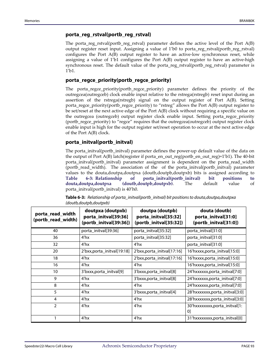 Heading3 - porta_reg_rstval(portb_reg_rstval), Heading3 - porta_initval(portb_initval) | Achronix Speedster22i User Macro Guide User Manual | Page 110 / 224
