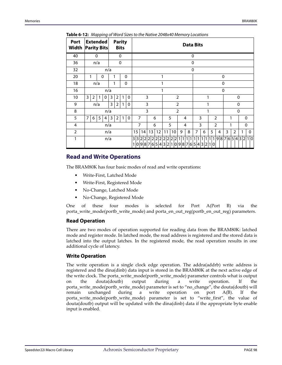 Heading2 - read and write operations, Heading3 - read operation, Heading3 - write operation | Read and write operations | Achronix Speedster22i User Macro Guide User Manual | Page 115 / 224