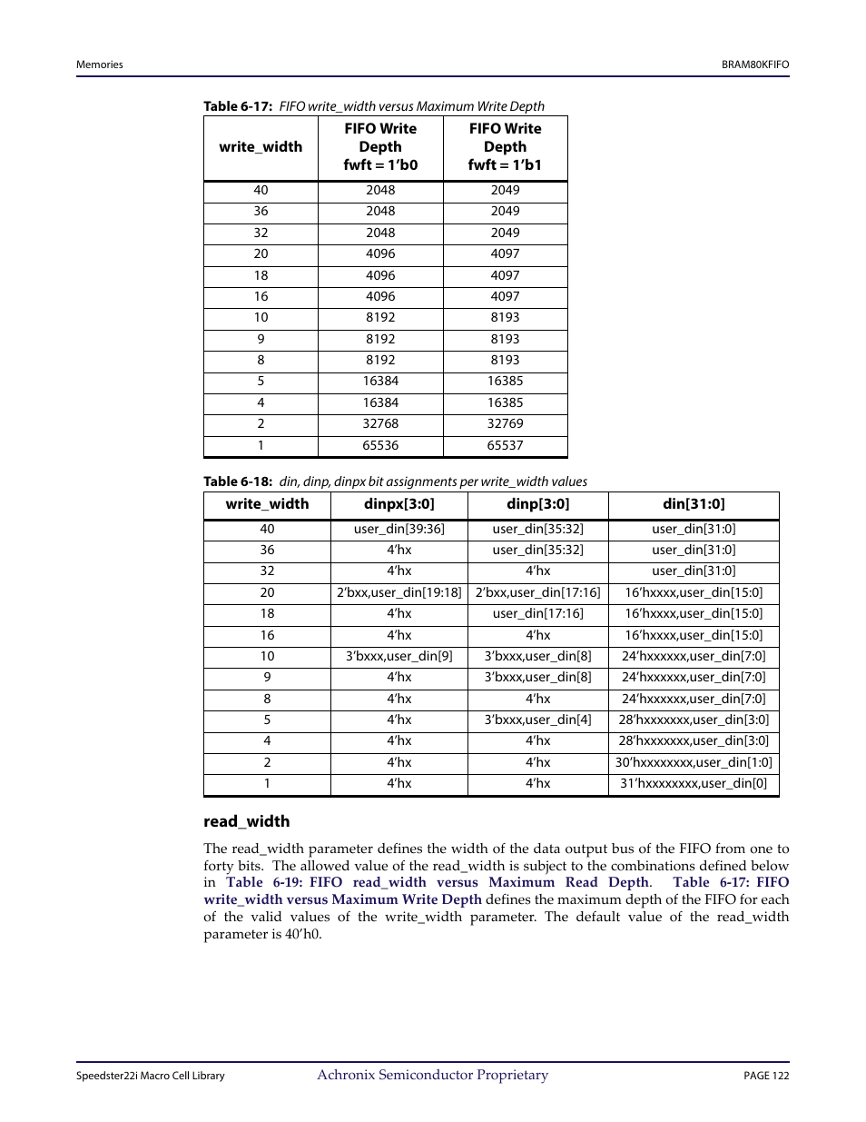 Heading3 - read_width | Achronix Speedster22i User Macro Guide User Manual | Page 139 / 224