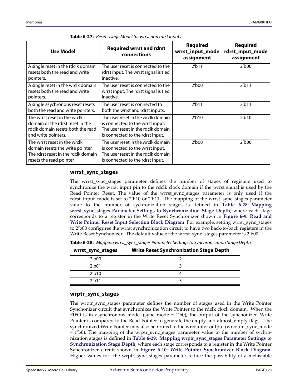 Heading3 - wrrst_sync_stages, Heading3 - wrptr_sync_stages | Achronix Speedster22i User Macro Guide User Manual | Page 145 / 224