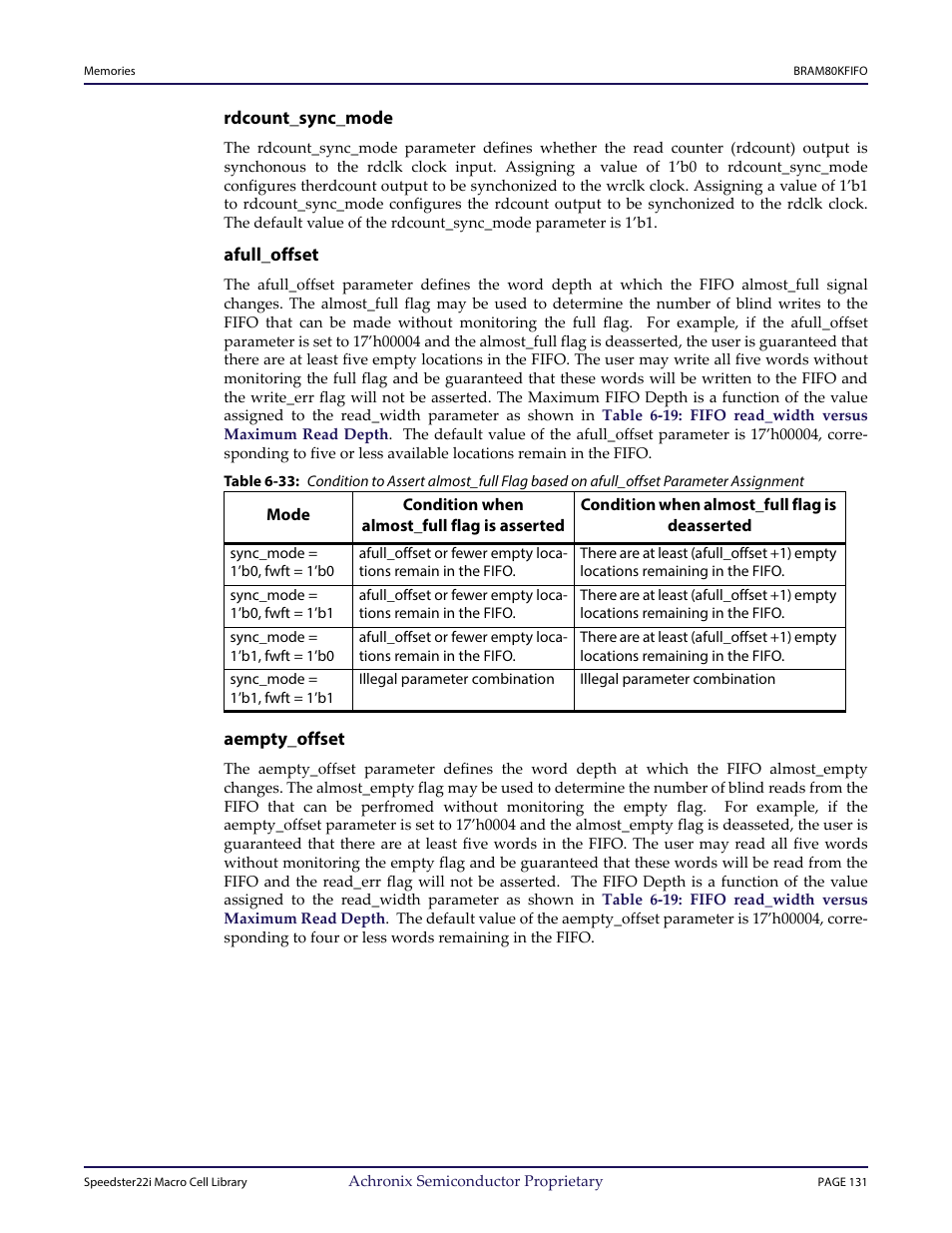 Heading3 - rdcount_sync_mode, Heading3 - afull_offset, Heading3 - aempty_offset | Achronix Speedster22i User Macro Guide User Manual | Page 148 / 224