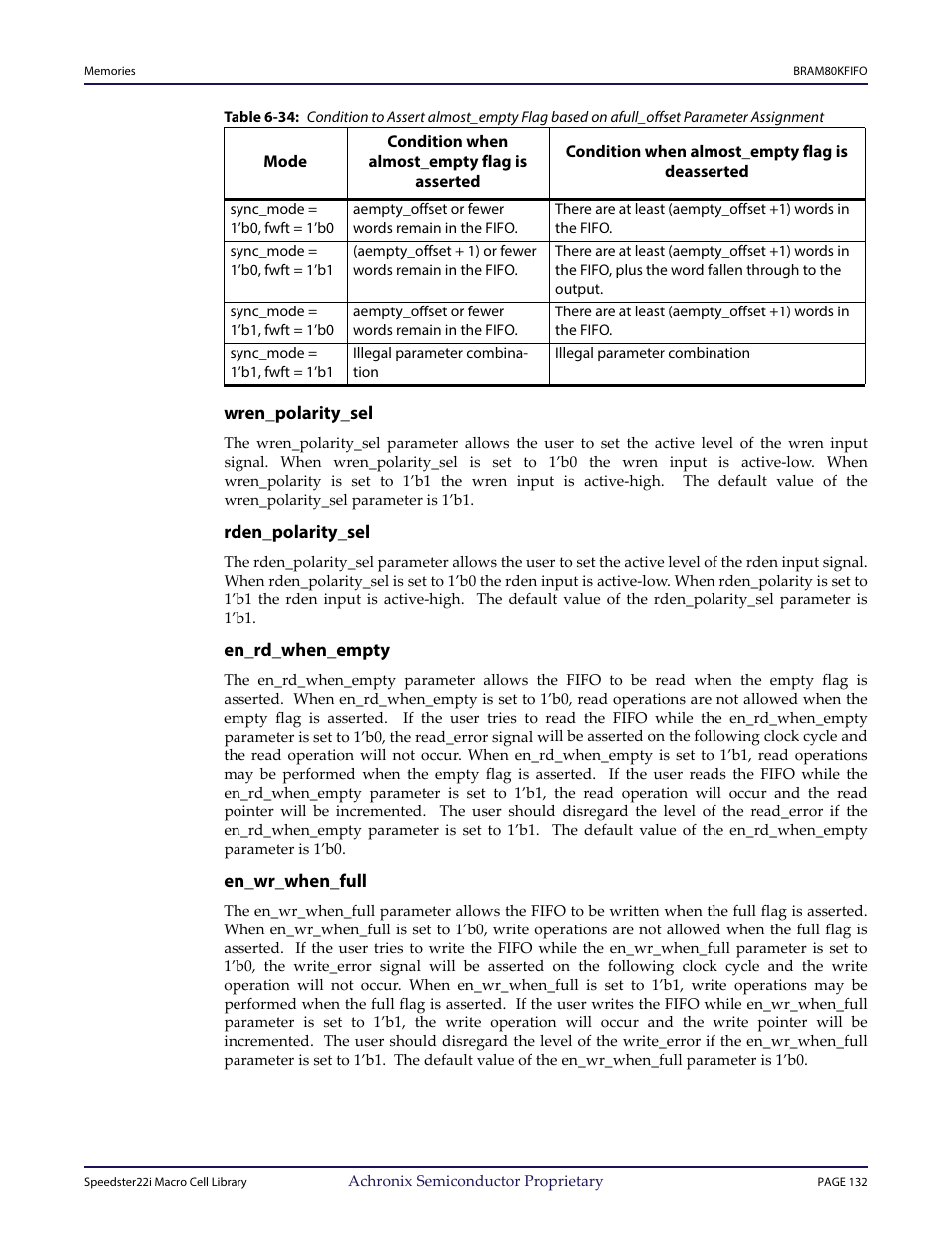 Heading3 - wren_polarity_sel, Heading3 - rden_polarity_sel, Heading3 - en_rd_when_empty | Heading3 - en_wr_when_full | Achronix Speedster22i User Macro Guide User Manual | Page 149 / 224