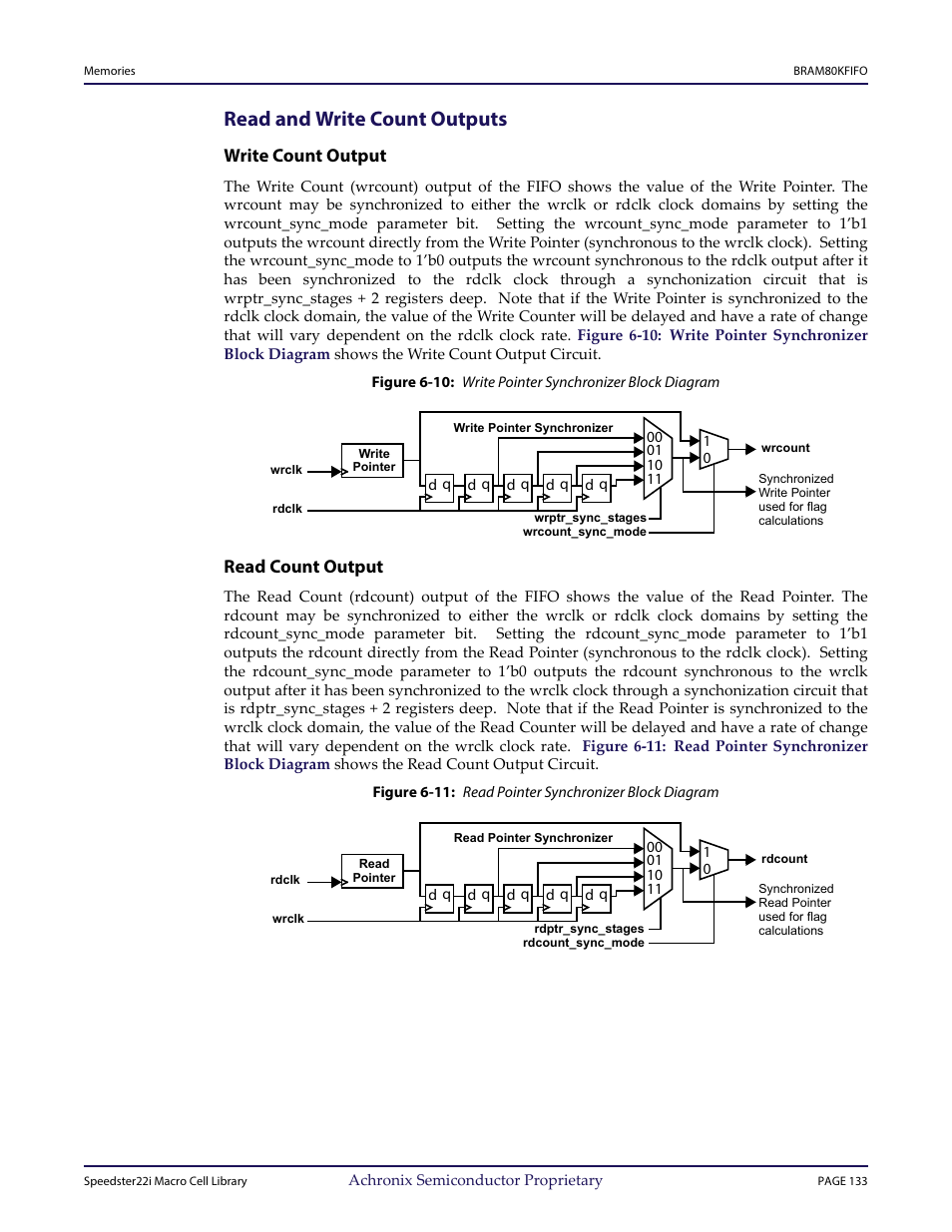 Heading2 - read and write count outputs, Heading3 - write count output, Heading3 - read count output | Read and write count outputs, Write count output, Read count output | Achronix Speedster22i User Macro Guide User Manual | Page 150 / 224