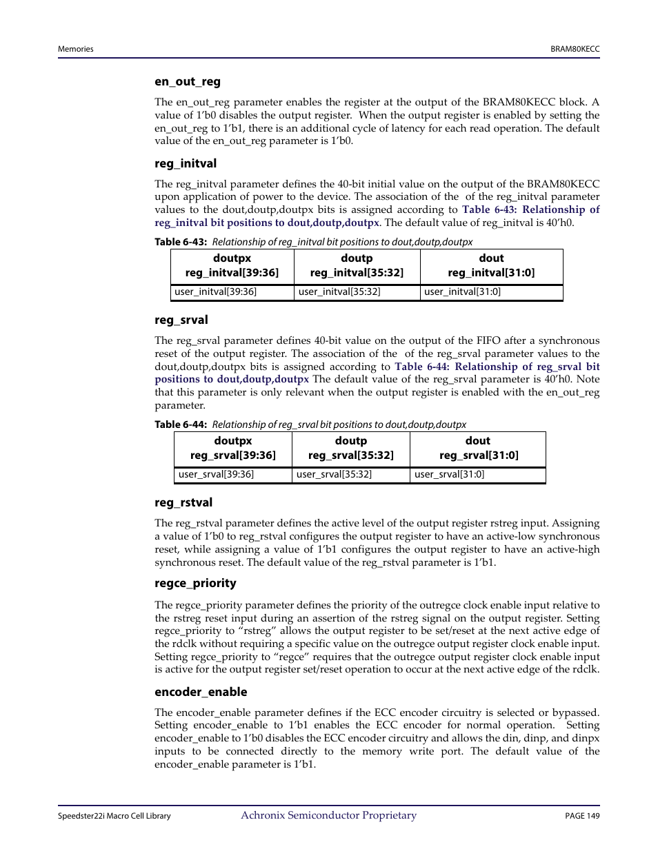 Heading3 - en_out_reg, Heading3 - reg_initval, Heading3 - reg_srval | Heading3 - reg_rstval, Heading3 - encoder_enable | Achronix Speedster22i User Macro Guide User Manual | Page 166 / 224
