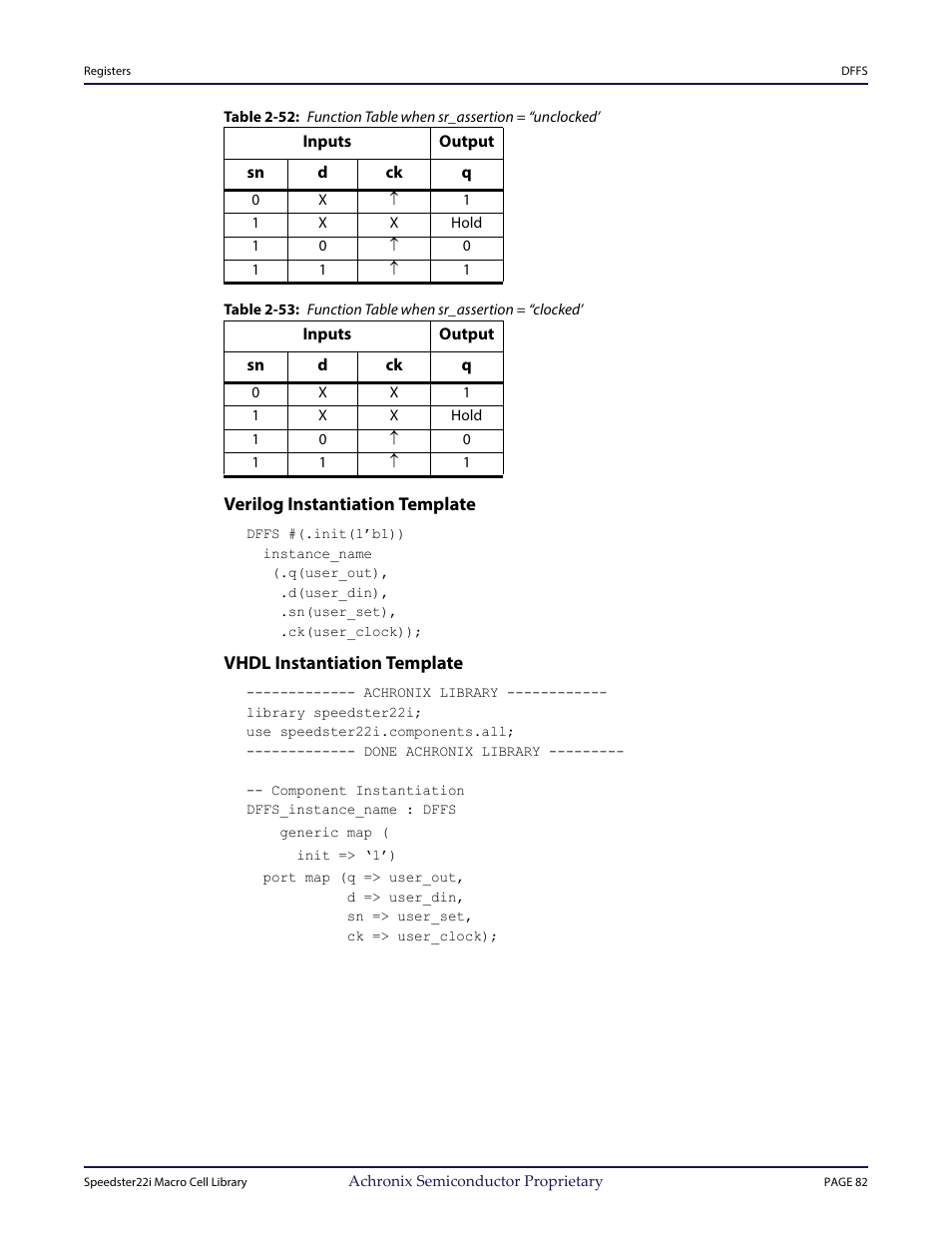 Heading3 - verilog instantiation template, Heading3 - vhdl instantiation template | Achronix Speedster22i User Macro Guide User Manual | Page 98 / 224