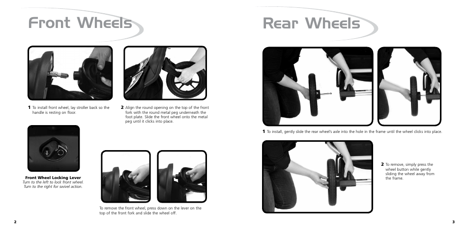 Front wheels, Rear wheels | Baby Jogger ASTM F833-07A User Manual | Page 3 / 9