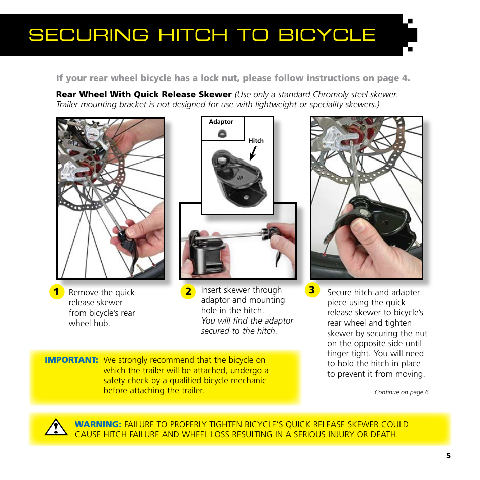 Securing hitch to bicycle | Baby Jogger Bicycle Accessories User Manual | Page 7 / 20